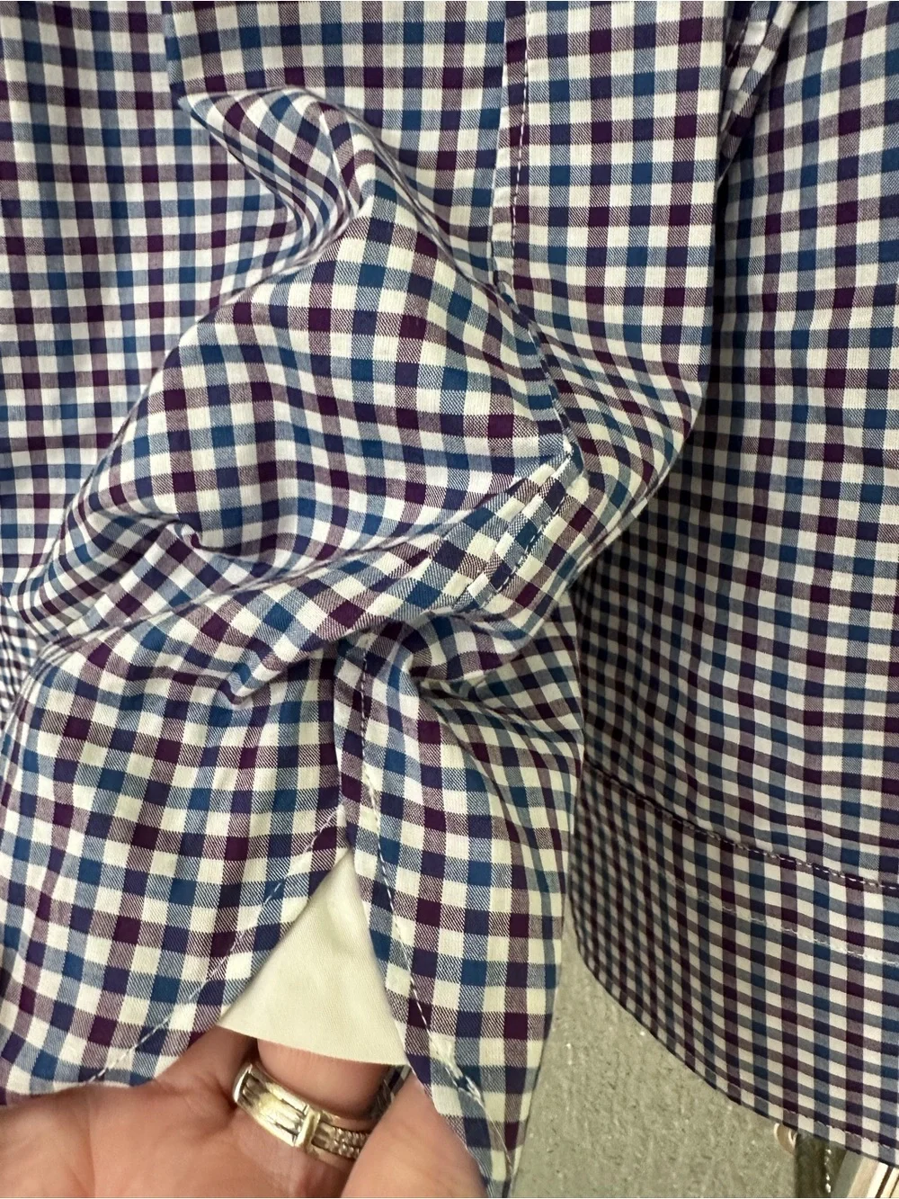 J. Crew Men's Navy Burgundy  and White Gingham Button-Down Shirt Large
